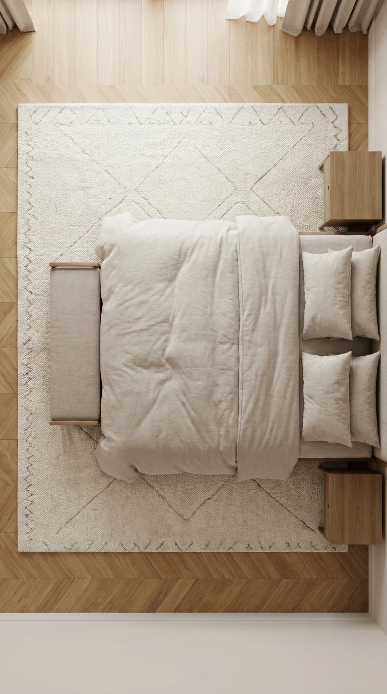 Positionnement d'un tapis sous le lit