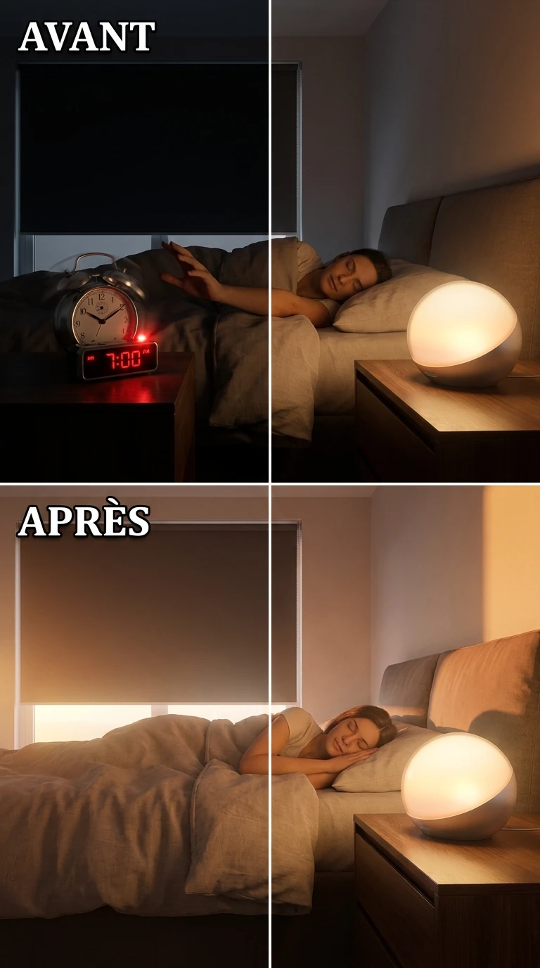 Comparaison entre réveil classique et simulateur d'aube