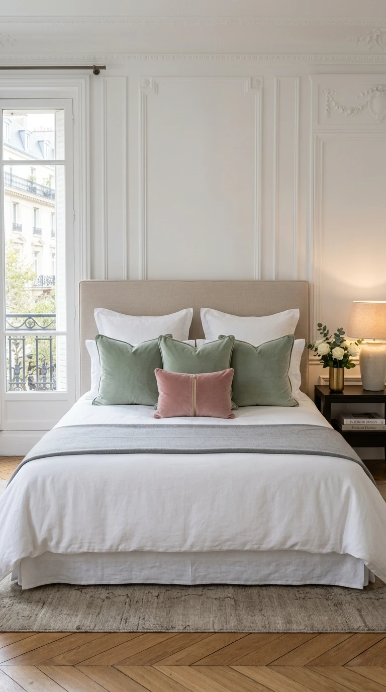Disposition élégante de coussins décoratifs sur un lit