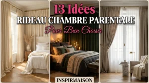 Collage illustrant trois styles de rideaux élégants pour une chambre d'adulte : beige, vert et lin.