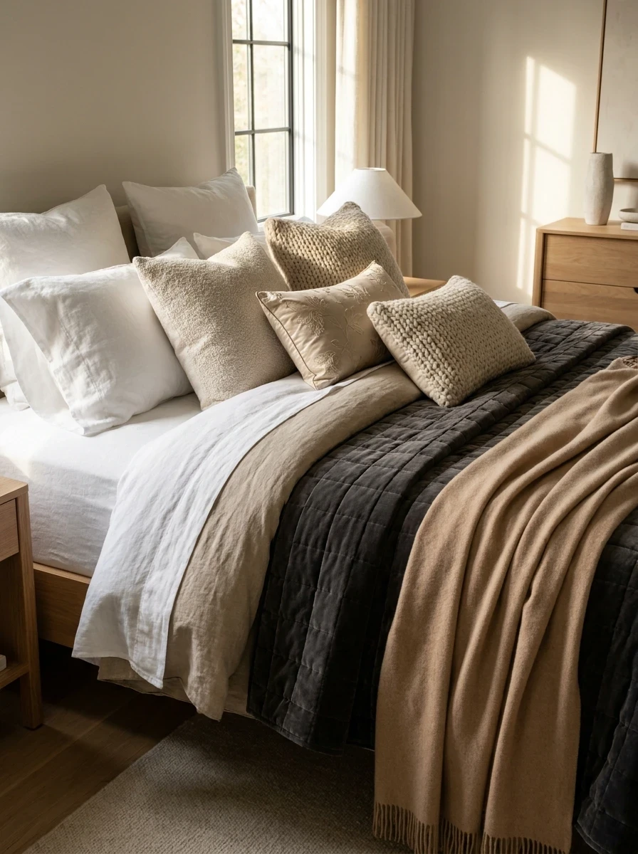 Superposer les textiles pour un lit de magazine