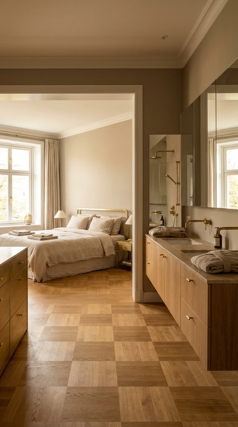 Harmonie des matières entre chambre et salle de bain