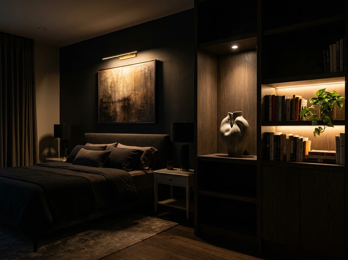 Éclairage d'accentuation pour une chambre moderne et chaleureuse