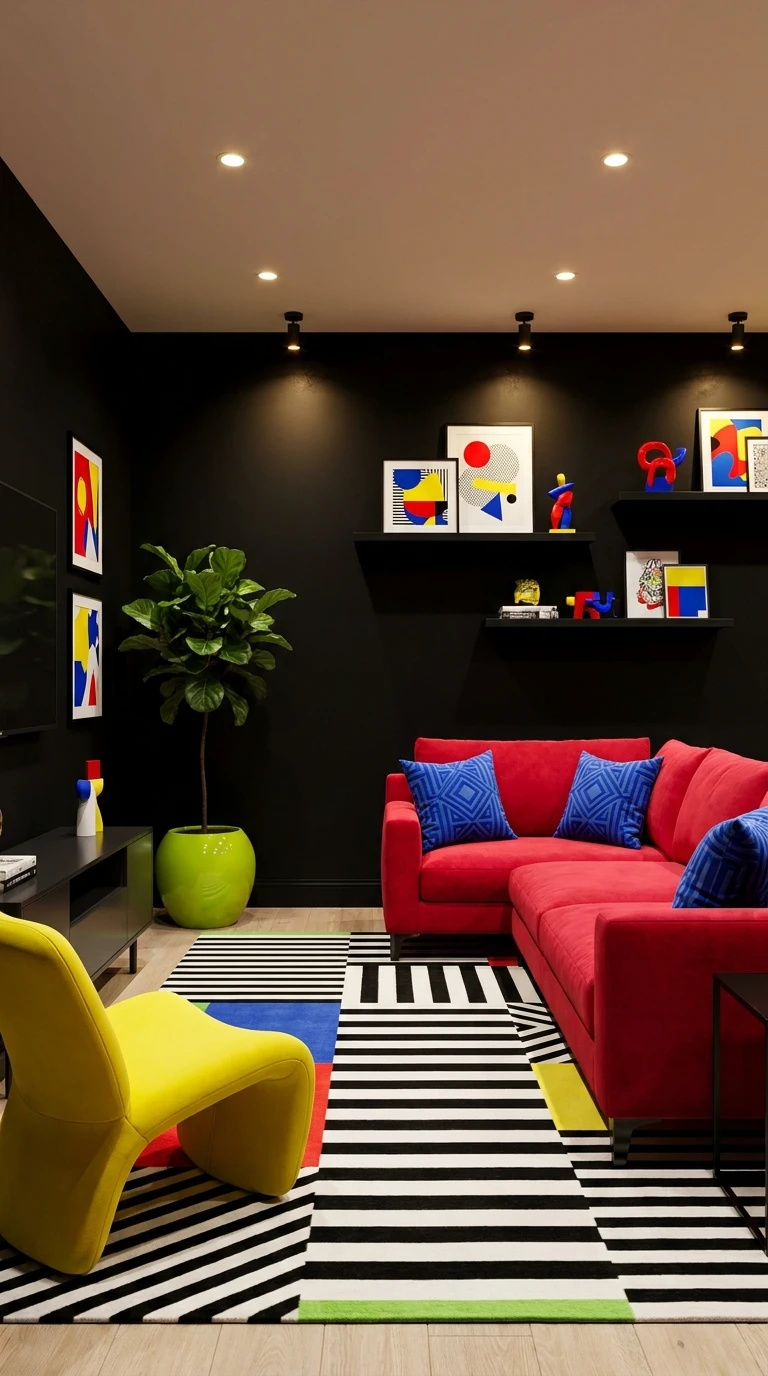 Associer le Noir et les Couleurs Vives pour le Salon Pop