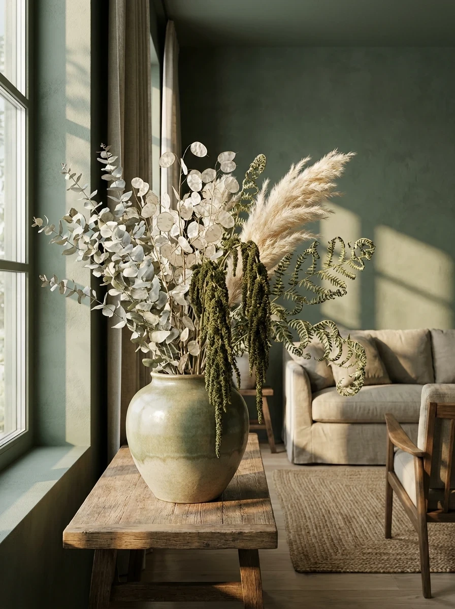 Choisir des Fleurs Séchées aux Tons Verts et Naturels