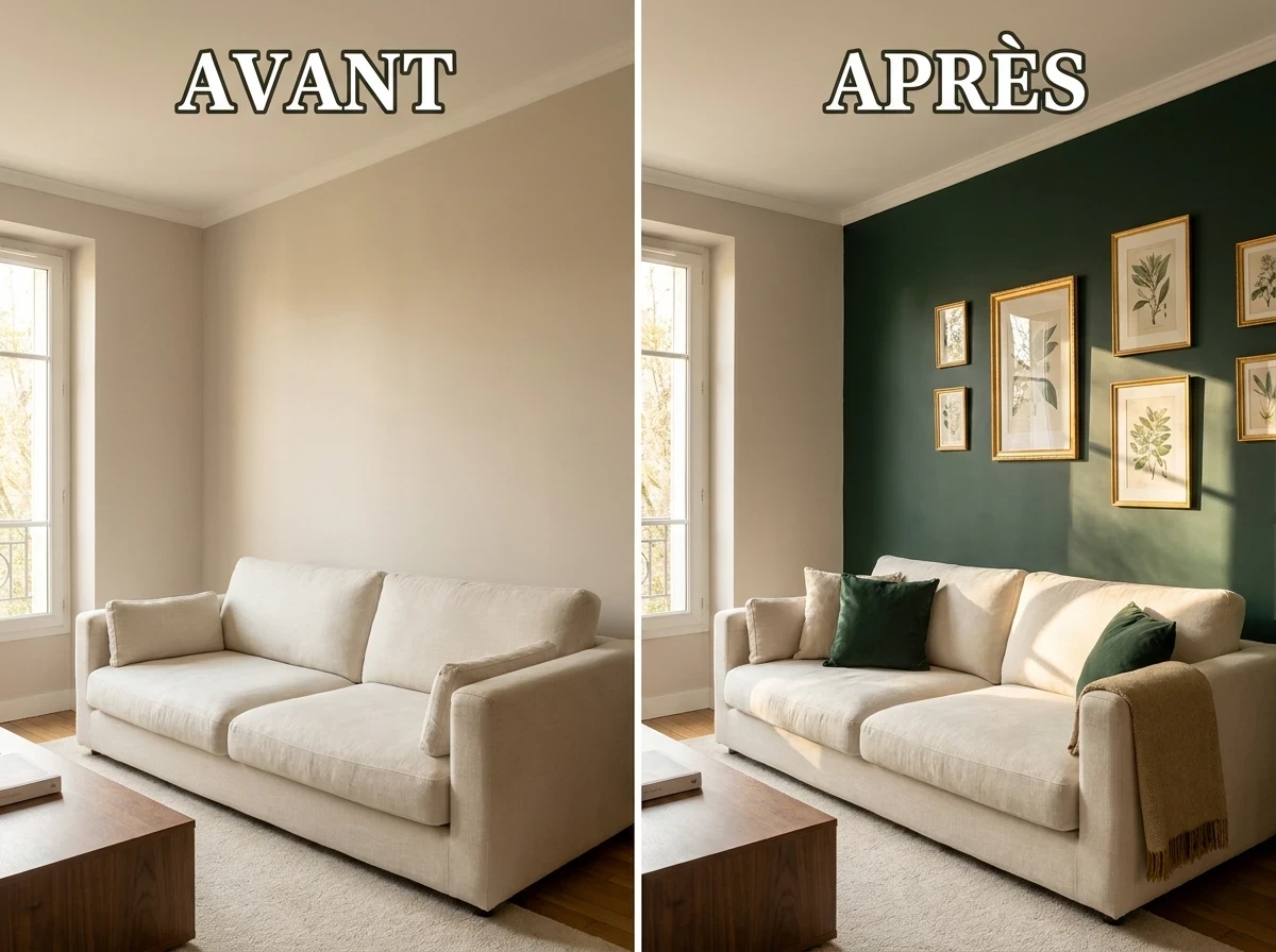 Créer un Mur Accent en Vert Bouteille Derrière le Canapé