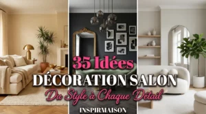 Collage de 35 idées décoration salon, styles variés et modernes.