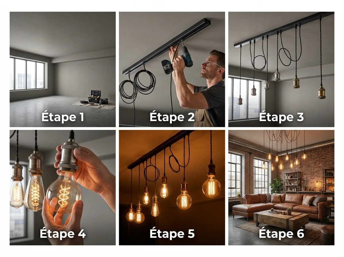Des suspensions à ampoules Edison alignées