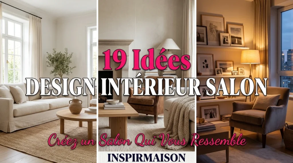 Collage de trois salons modernes et élégants avec des meubles confortables et une décoration soignée.