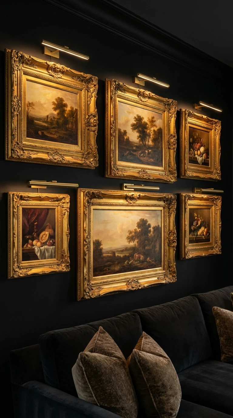 Intégrer des Tableaux aux Cadres Dorés sur Fond Noir