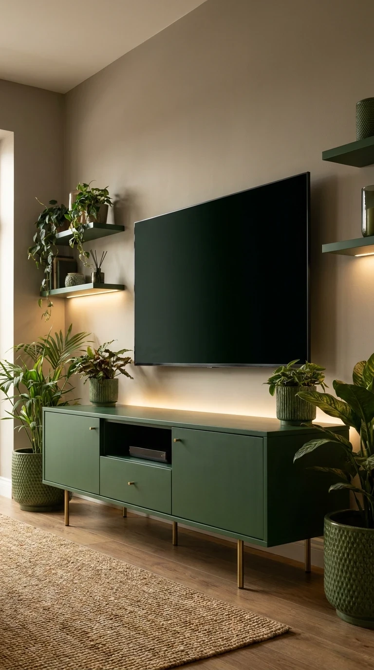 Intégrer le Vert dans la Zone TV avec un Meuble Peint