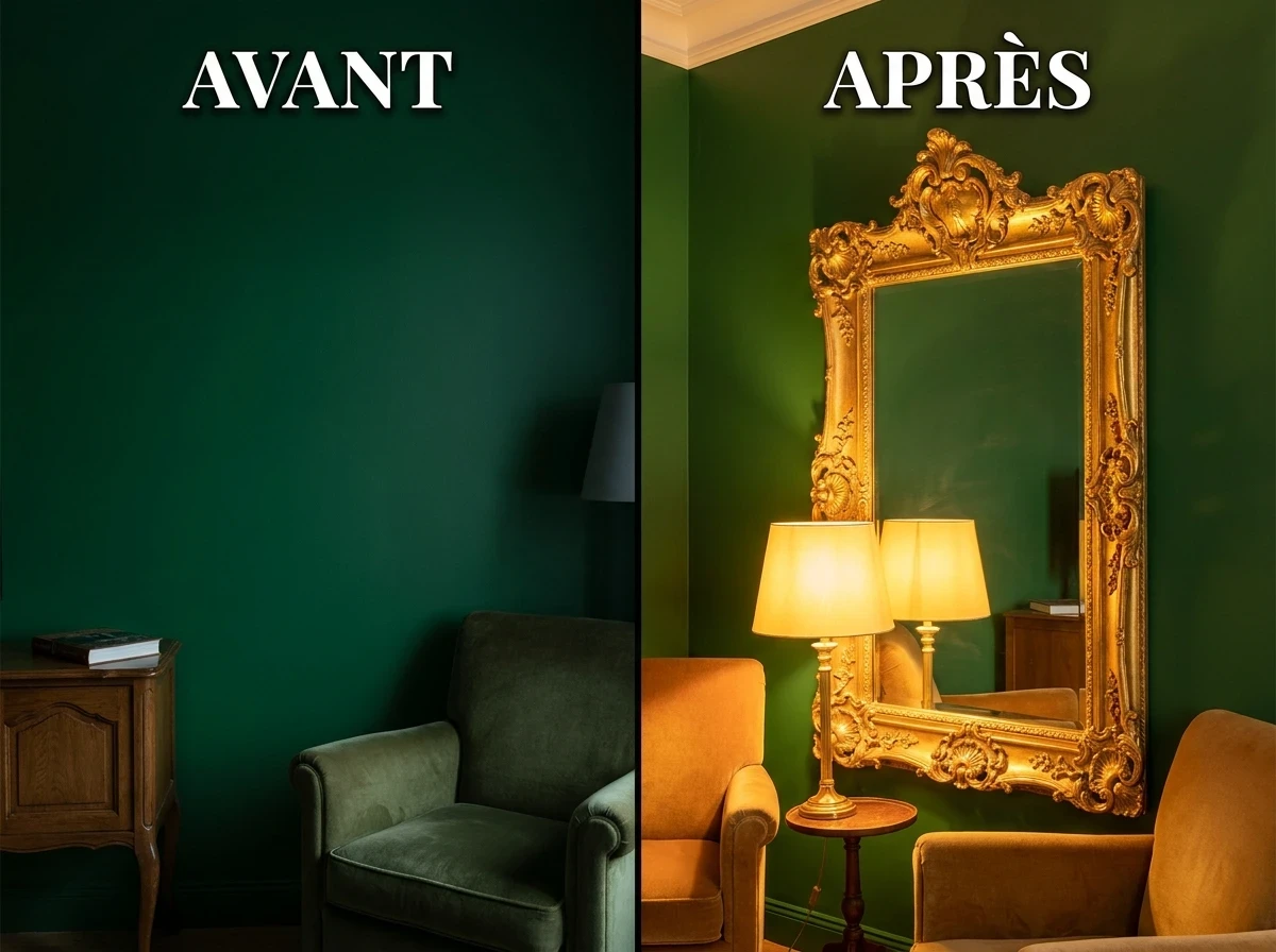 Intégrer un Miroir Doré dans un Salon Vert