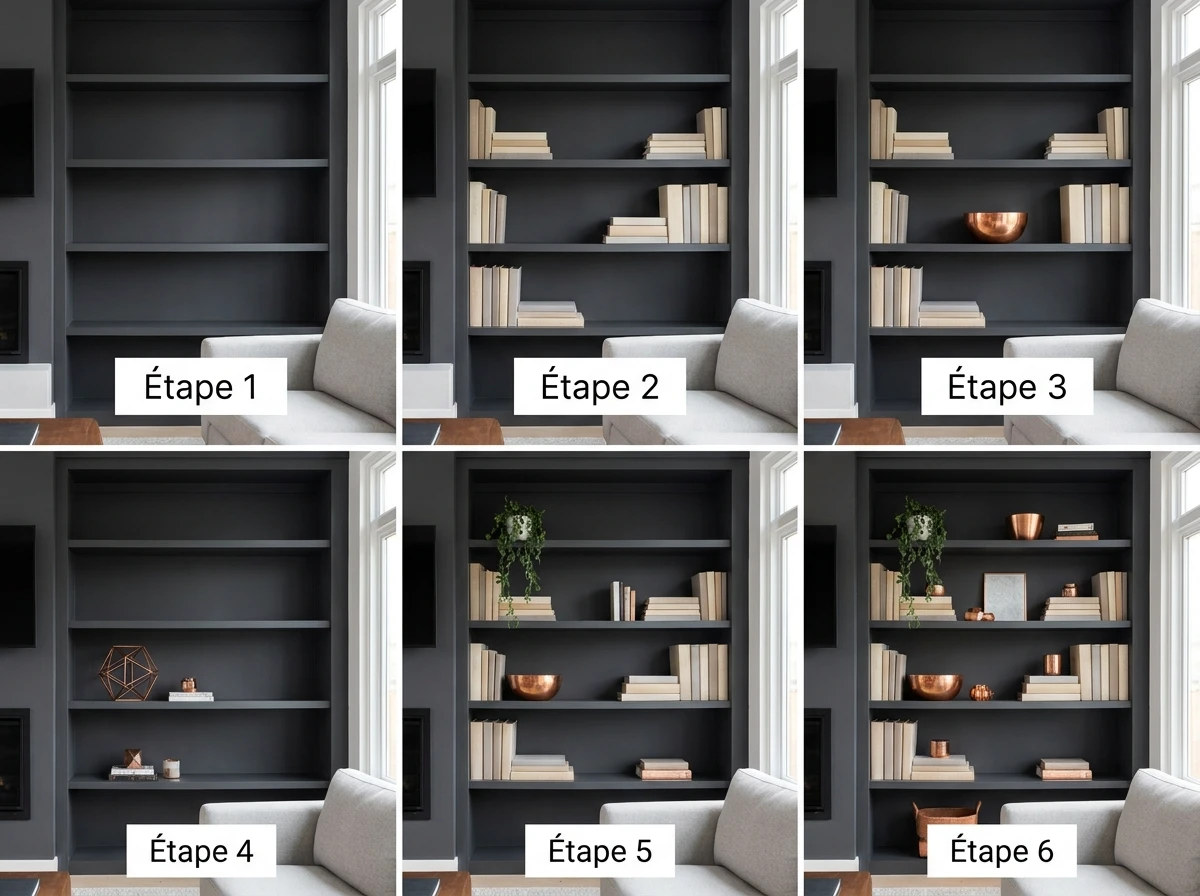 La Bibliothèque Gris Anthracite Avec Objets Cuivrés