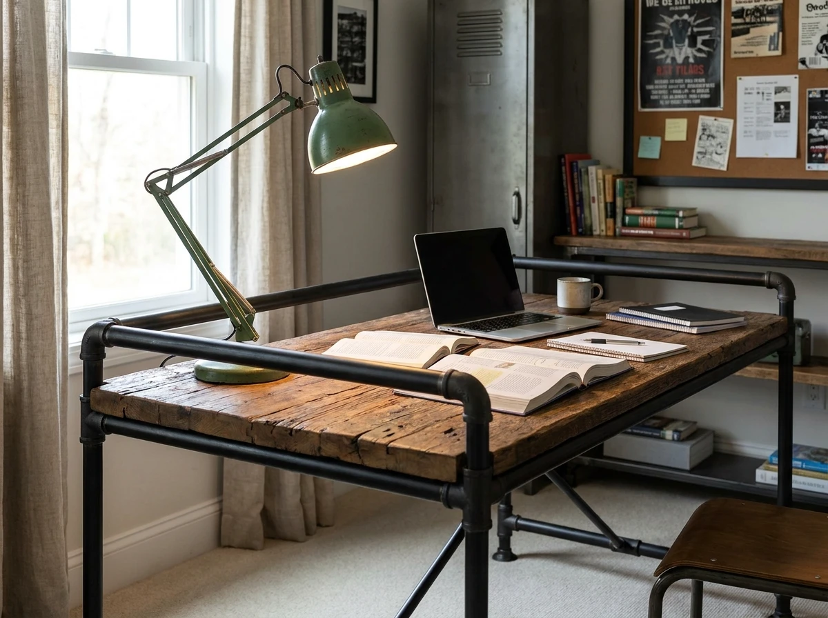 Le bureau en métal et bois récupéré