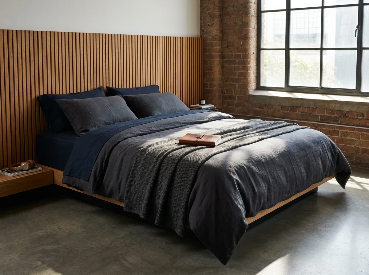 Le lit 140x200 avec tête de lit en bois