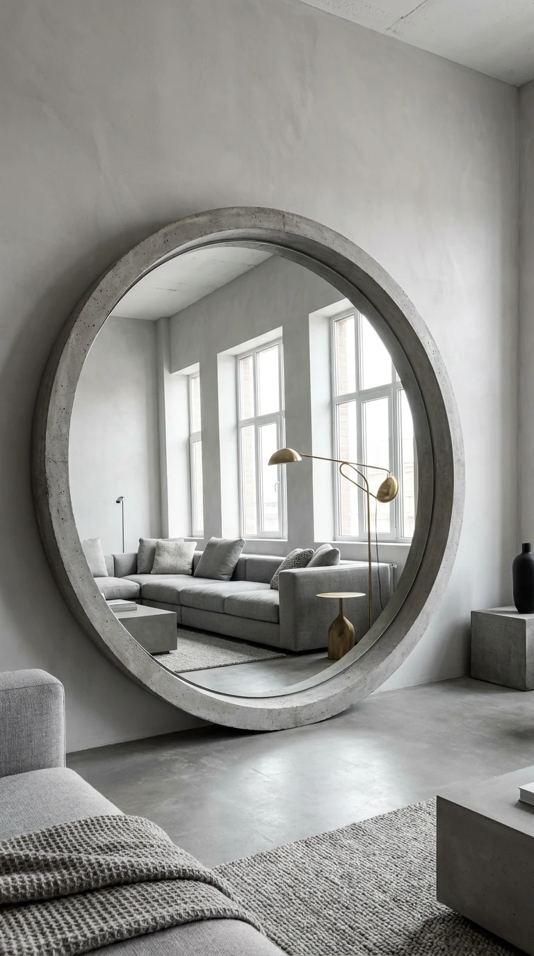 Le Miroir Arrondi À Cadre Gris Ou Béton