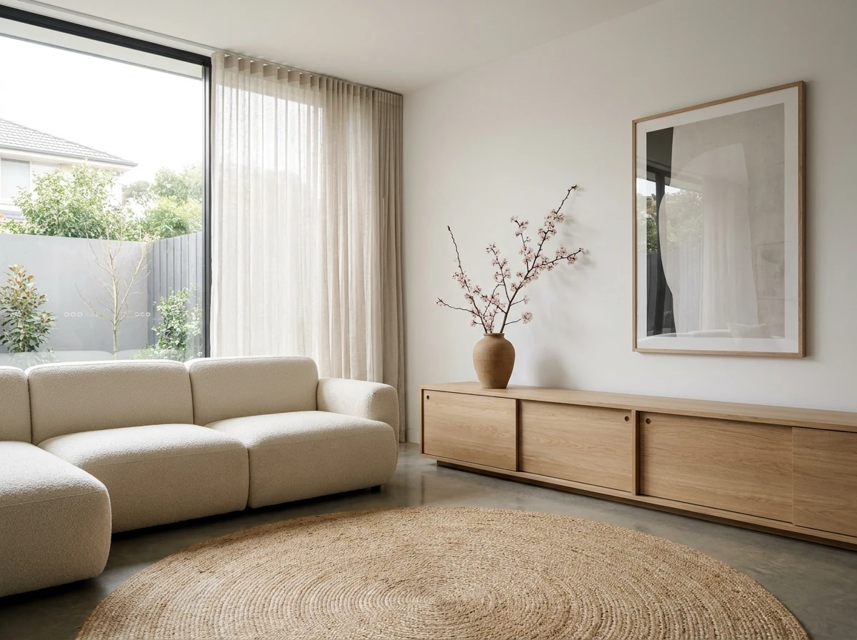 Le mobilier : bas, simple, peu nombreux