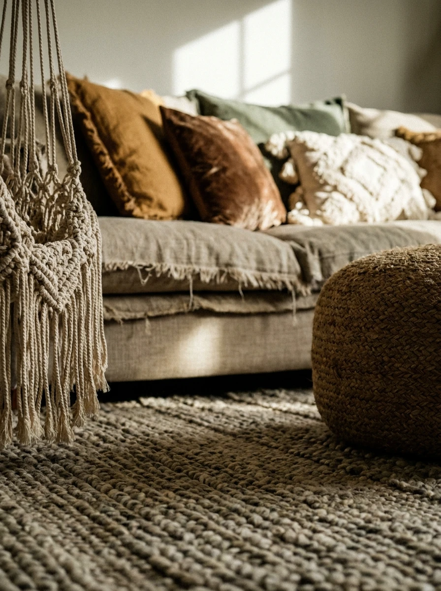 Le salon boho: textures et couleurs