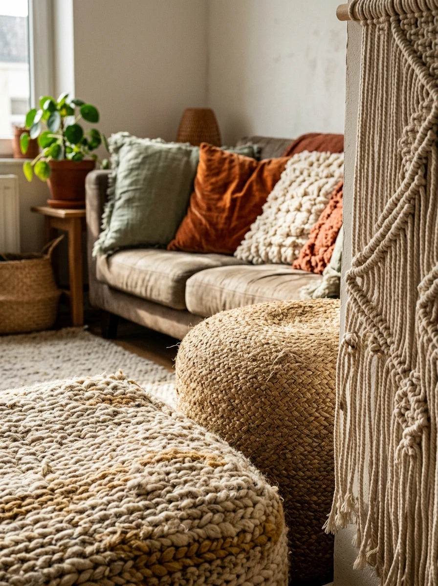 Le salon boho: textures et couleurs