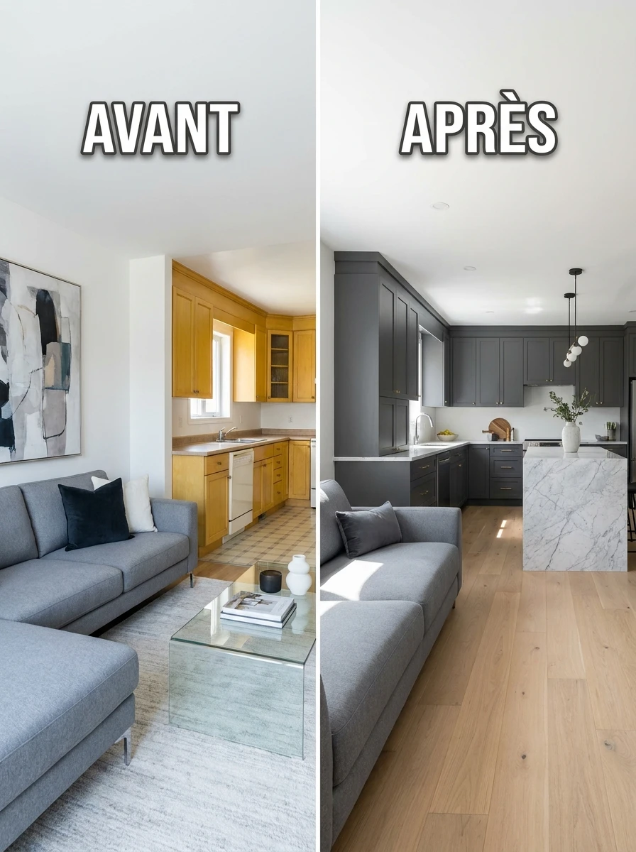 Le Salon Gris Ouvert Sur La Cuisine