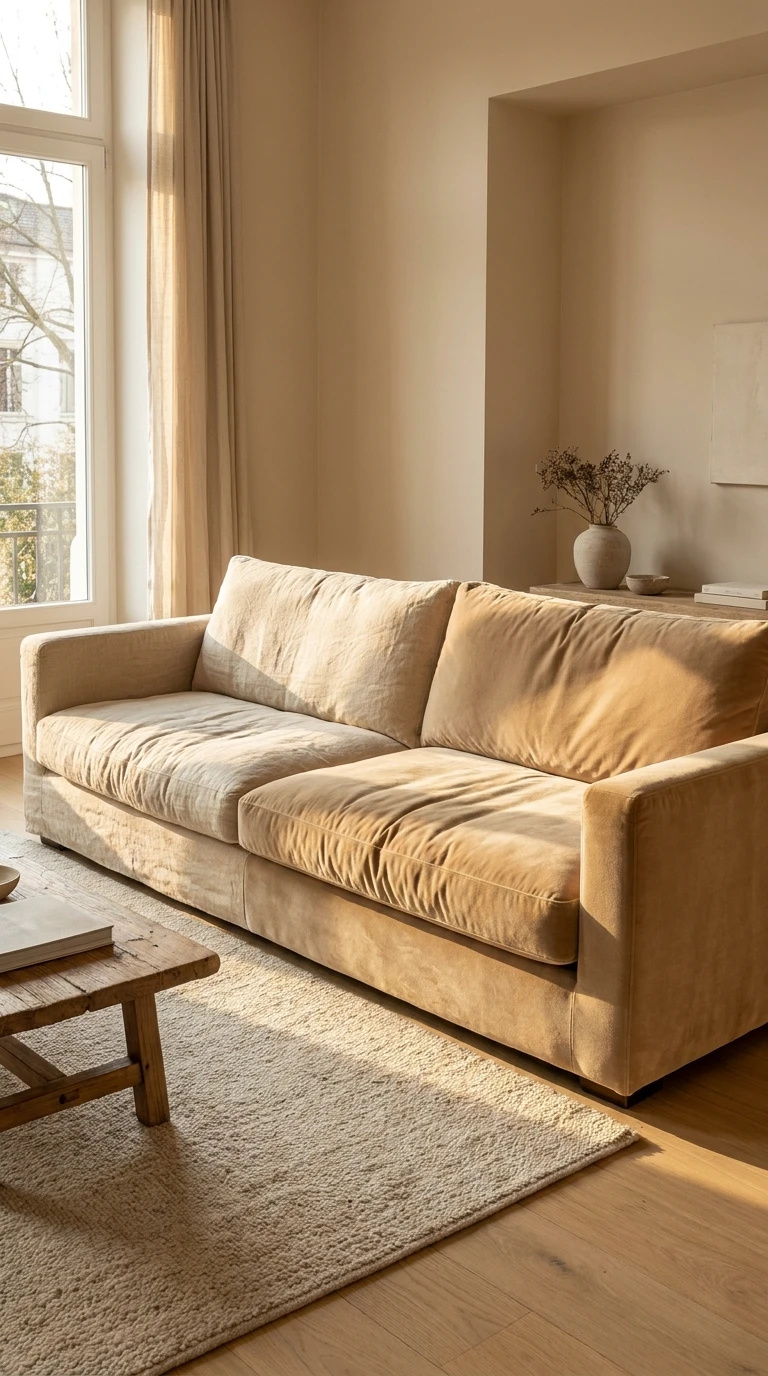 Poser un Grand Canapé Beige en Lin ou en Velours