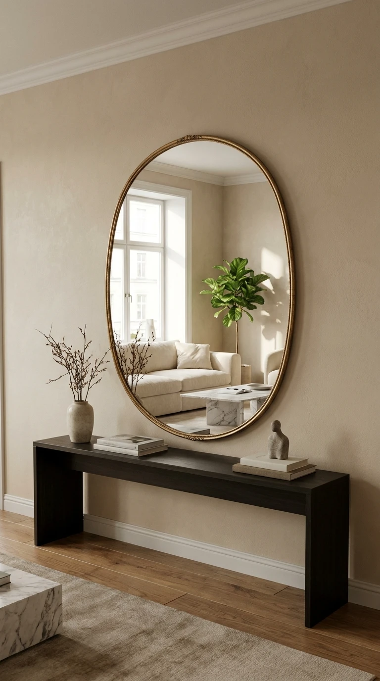 Poser un Miroir Ovale à Cadre Doré