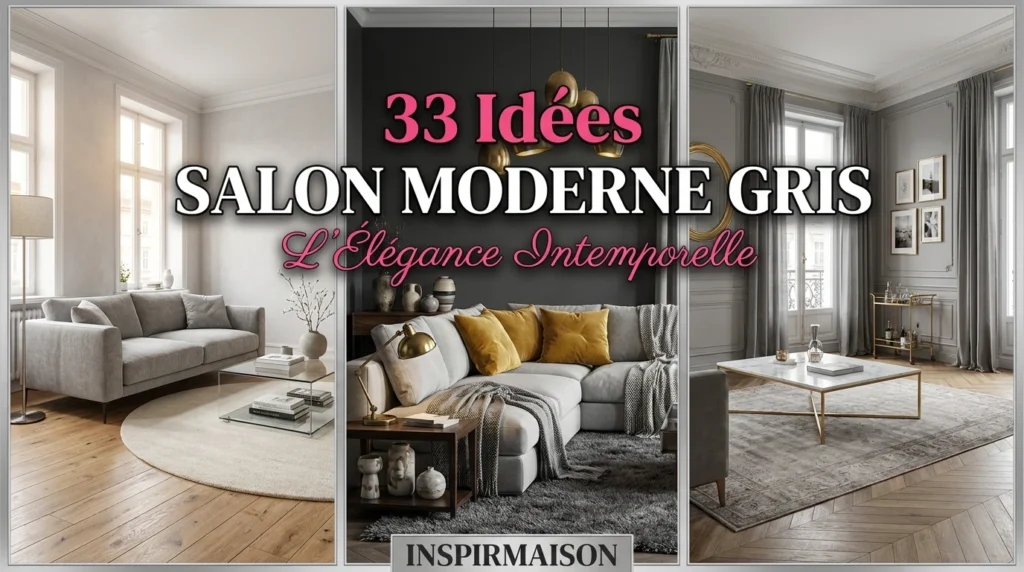 Trois salons modernes gris élégants, designs intemporels pour inspiration décoration intérieure.
