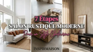 Salon rustique moderne avec 7 étapes pour un style chaleureux.