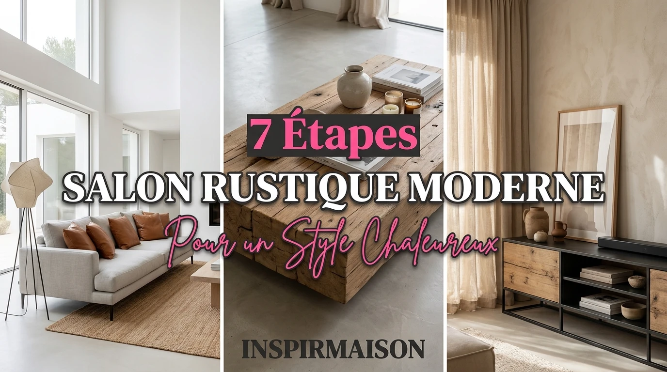 Salon rustique moderne avec 7 étapes pour un style chaleureux.