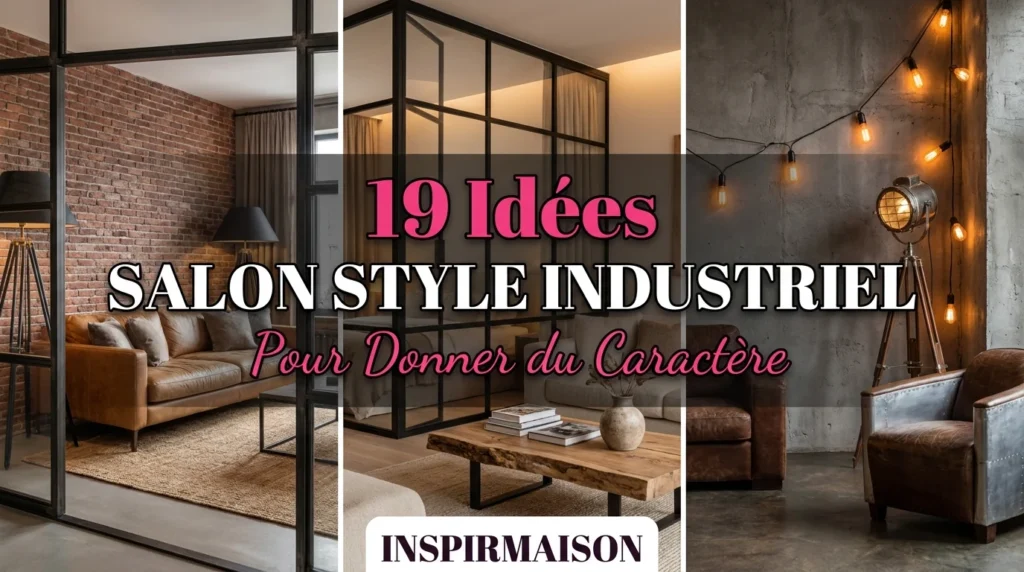 Ambiance salon style industriel avec canapé cuir et briques apparentes