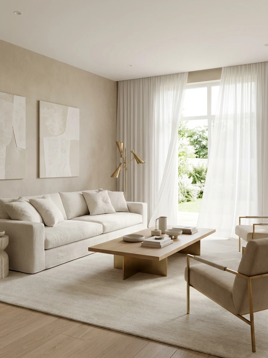 Travailler le salon beige et blanc