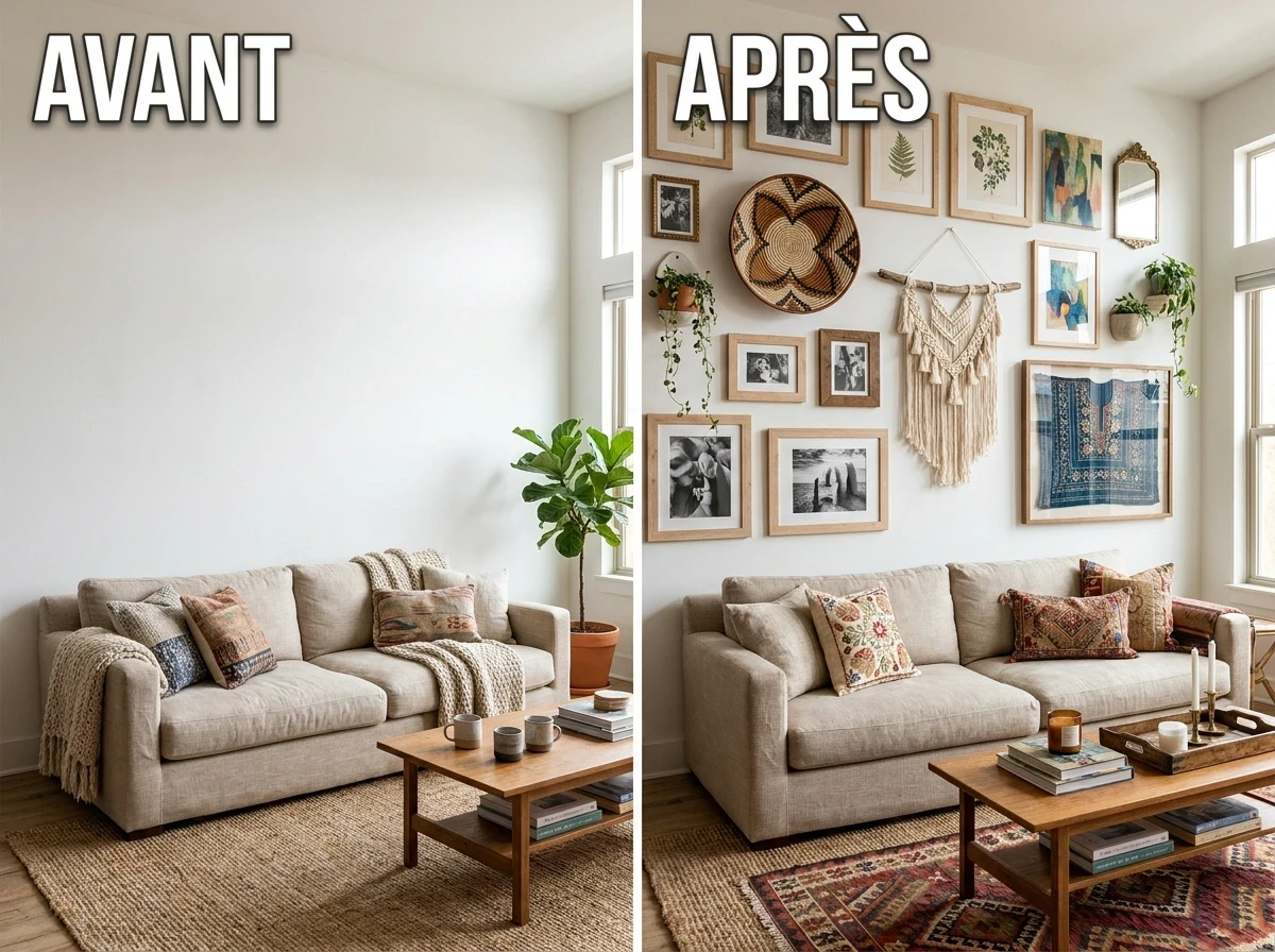 Un Gallery Wall Mélangé : Cadres, Tissus, Objets