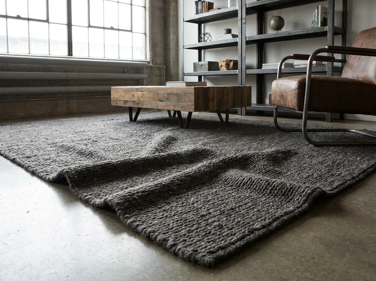 Un grand tapis en laine gris anthracite ou naturel