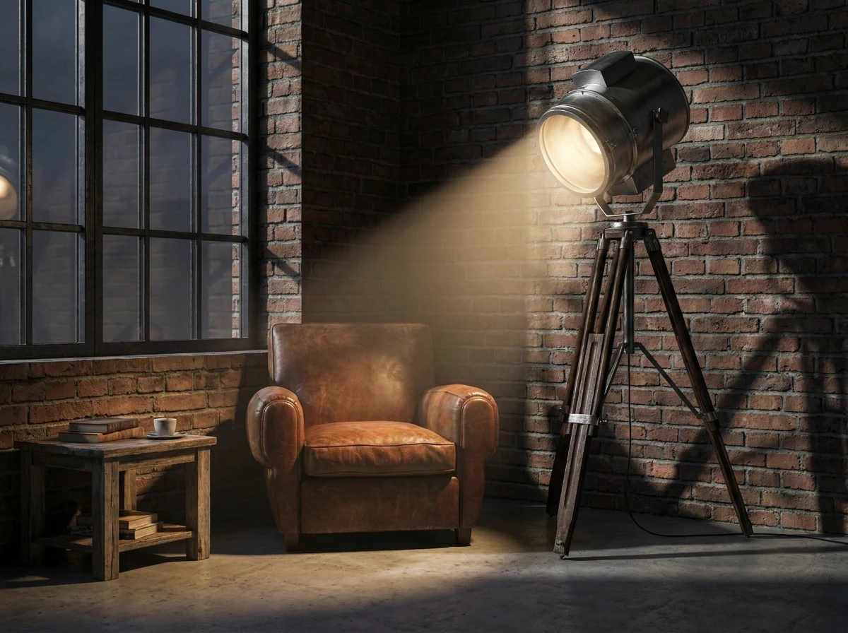 Un lampadaire à trépied style projecteur