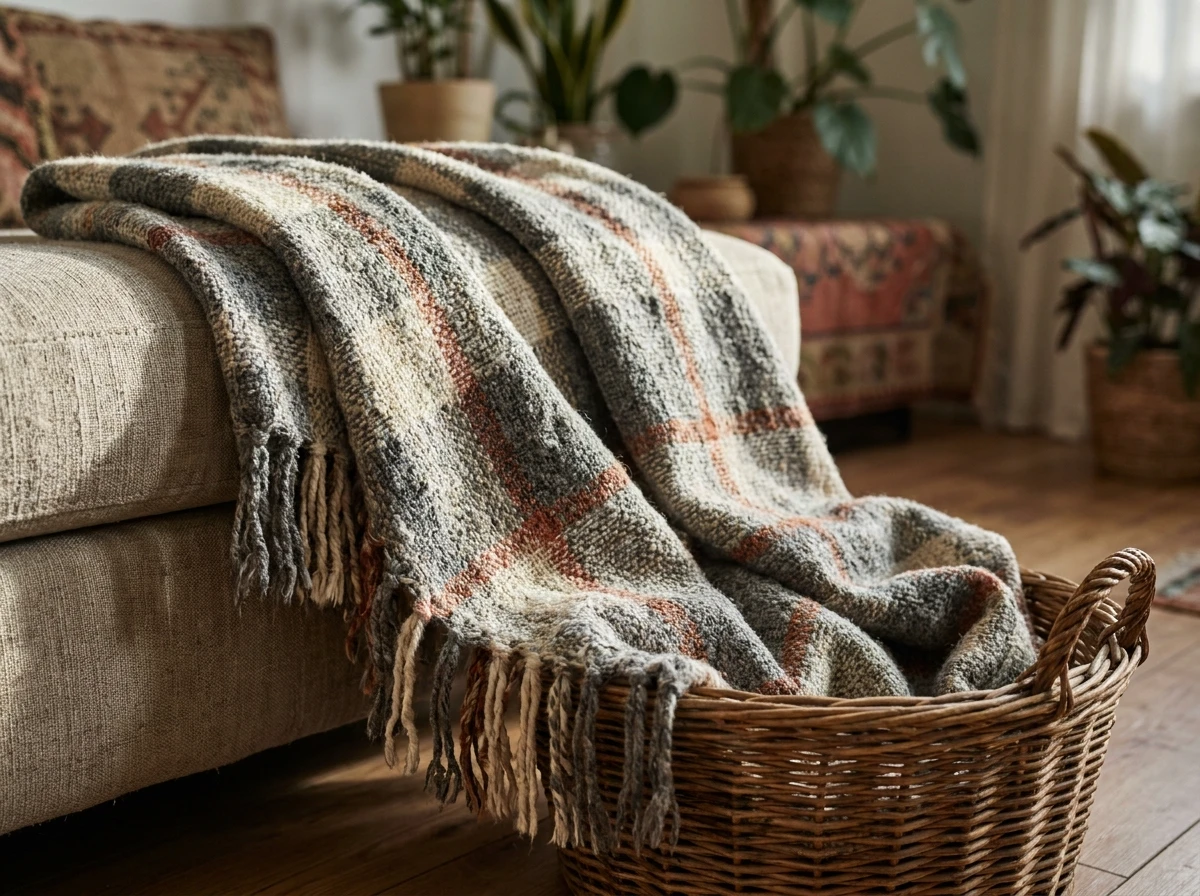 Un Plaid en Laine Tissée à Jeter Négligemment