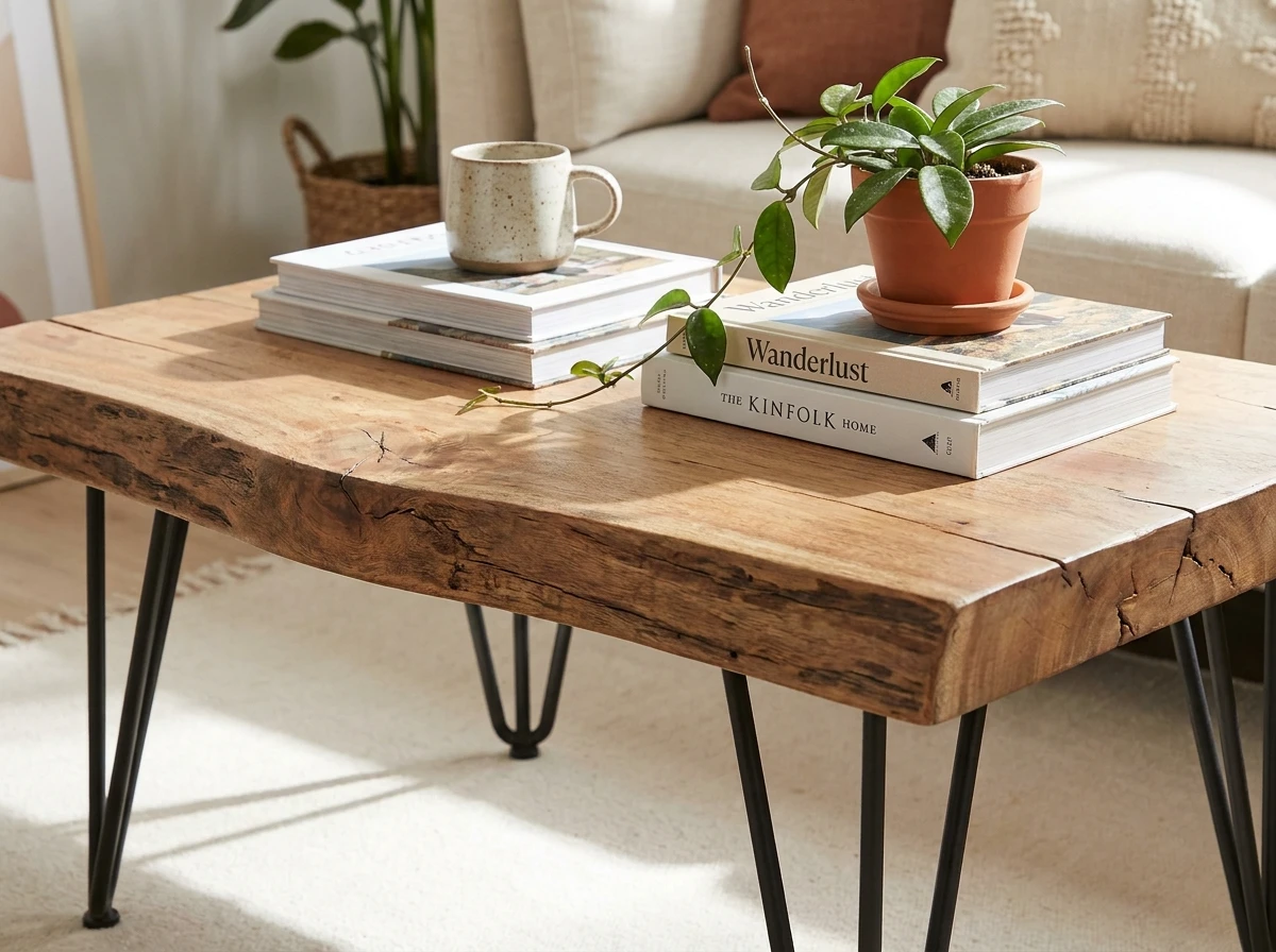 Une Table Basse en Bois Brut ou en Rotin