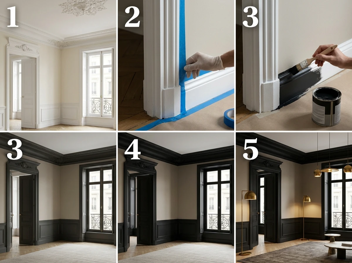 Utiliser le Noir Mat sur les Boiseries et les Moulures