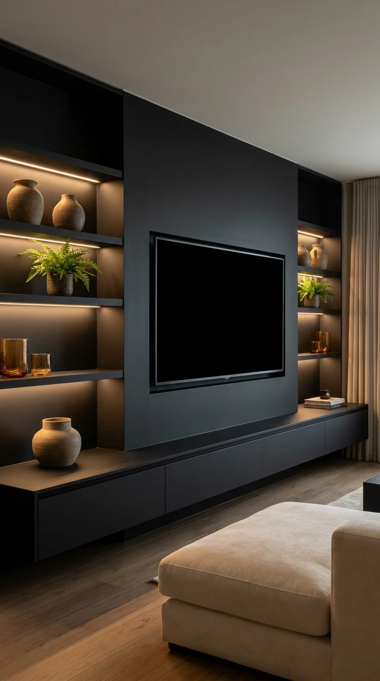 Utiliser le Noir sur le Meuble TV pour une Zone Cohérente