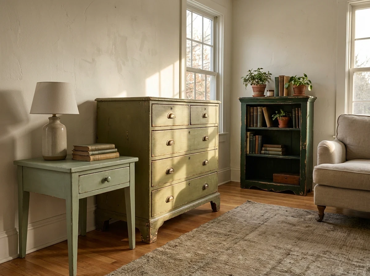 Utiliser le Vert sur les Meubles Peints pour un Effet Vintage