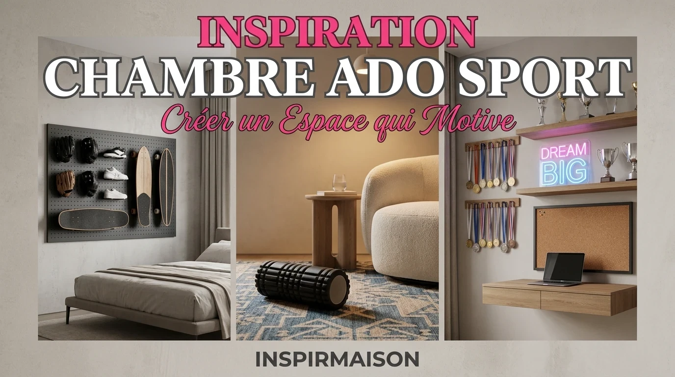 Chambre ado sport, organisation murale, trophées, médailles, espace motivant.