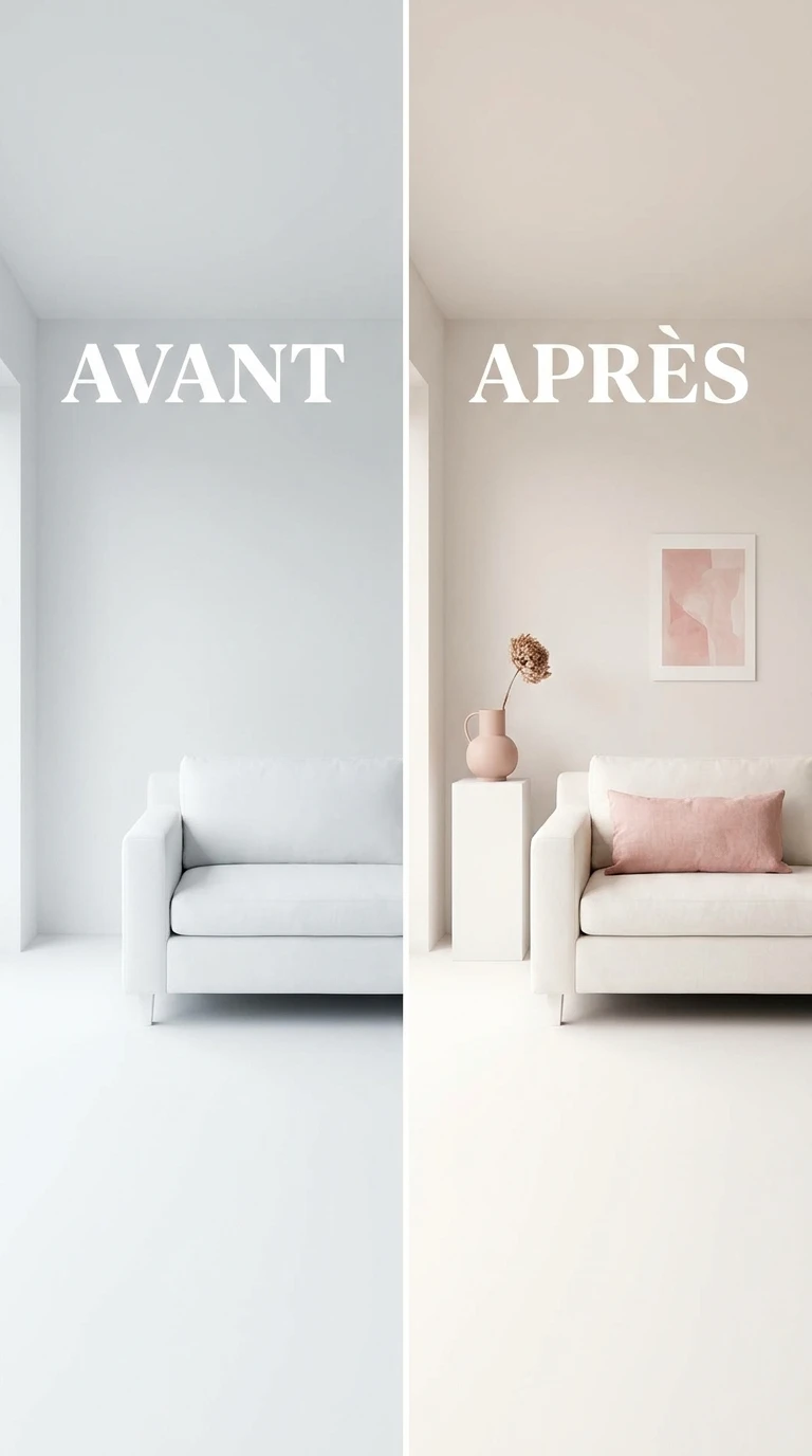 De petites touches de rose dans un salon épuré