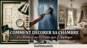 Plan de chambre, peinture murale bleue, chambre luxueuse décorée, méthode de décoration étape par étape.