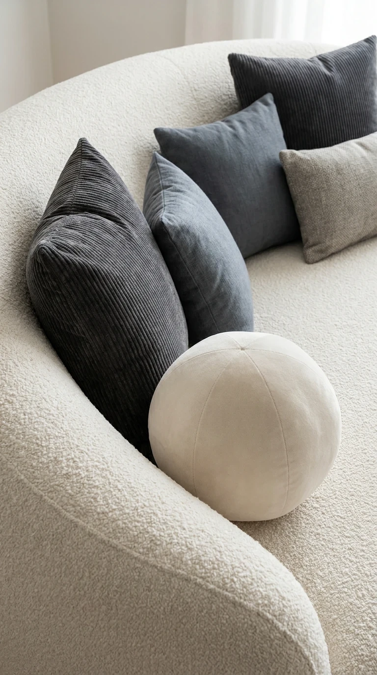 Des coussins ronds au milieu des rectangulaires