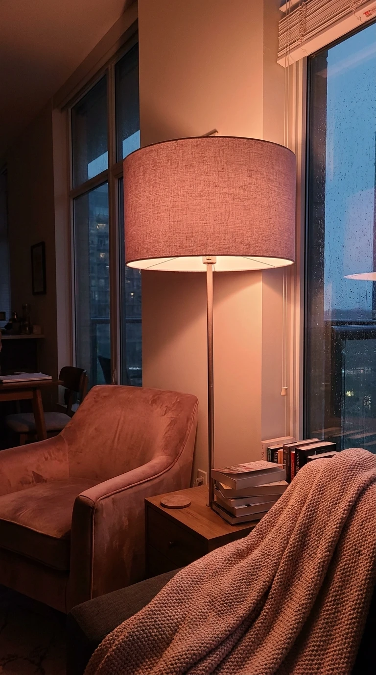 Des luminaires avec un abat-jour rose