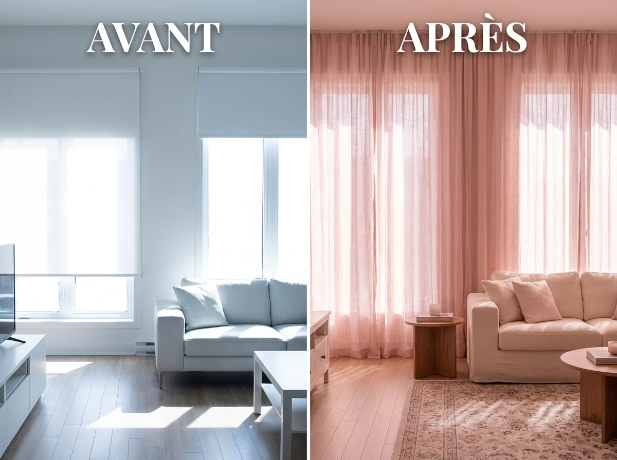 Des rideaux en rose pâle pour adoucir la lumière