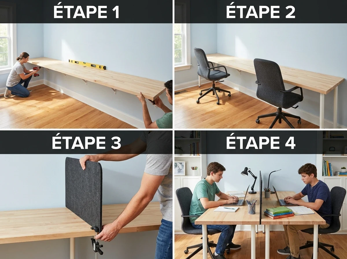 Deux Bureaux Côte à Côte Séparés par un Panneau : Zone de Travail Commune
