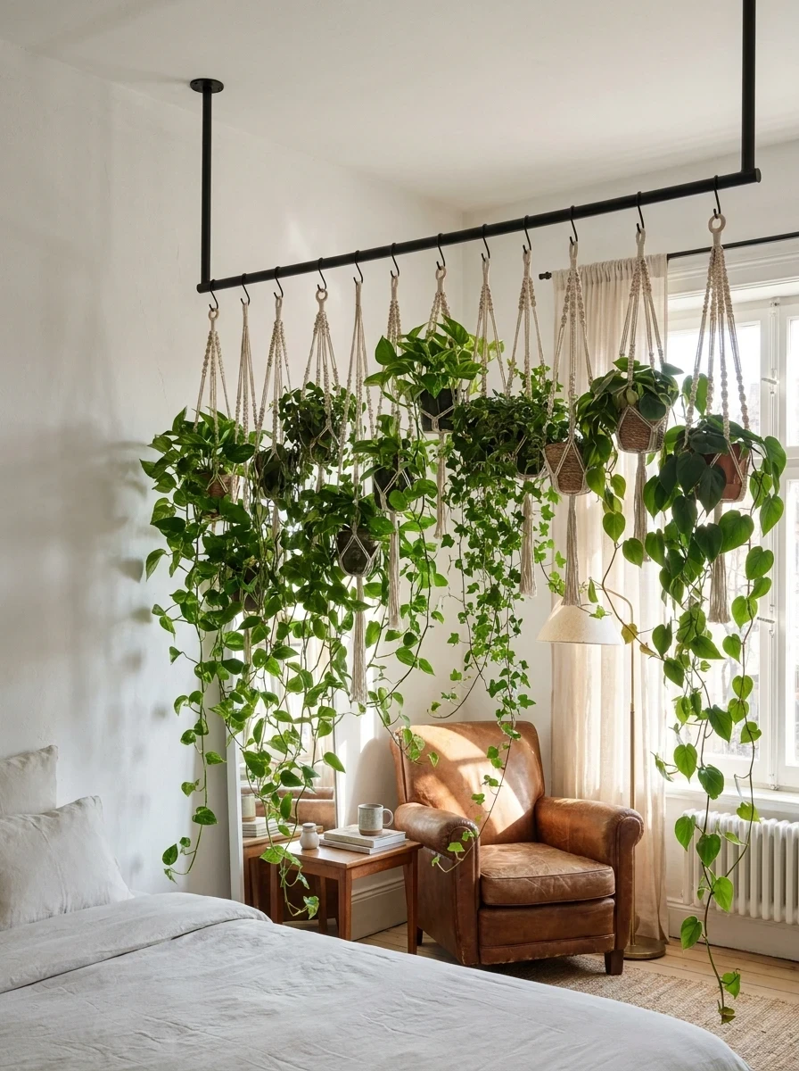 La Tringle au Plafond avec Plantes Suspendues - Frontière Végétale