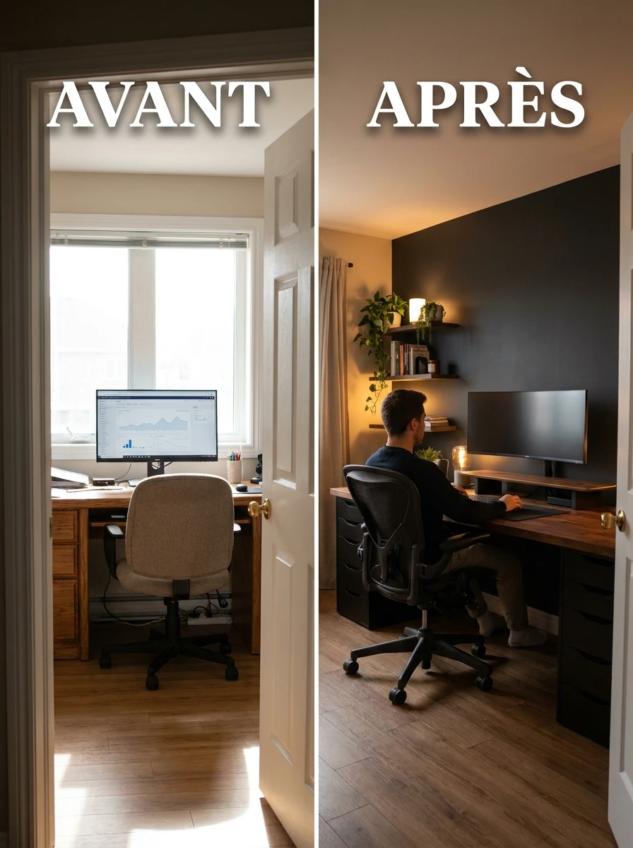 L'angle bureau orienté mur, pas porte