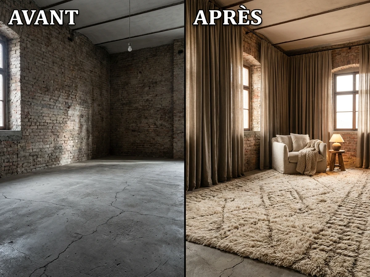 Le béton ou la brique et les textiles épais