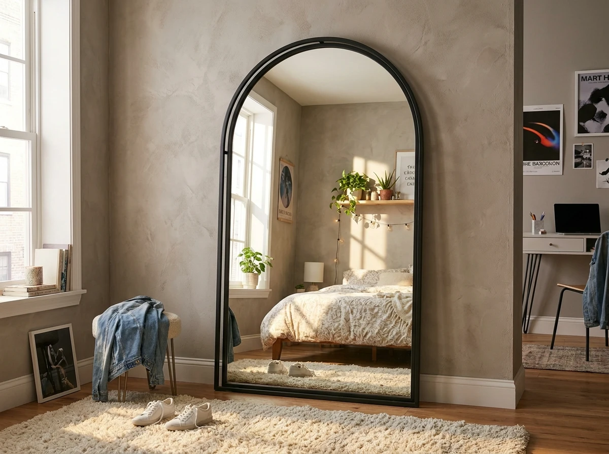 Le Grand Miroir Arqué Posé au Sol: L'Accessoire Iconique